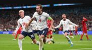 Selebrasi Timnas Inggris usai memenangkan pertandingan melawan Denmark dengan skor 2-1 di Stadion Wembley, London, Kamis (8/7/2021). Foto: uefa.com