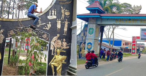 Proses pengecatan Gapura Selamat Datang di Kota Singkawang. Foto: pontianak-times.co.id
