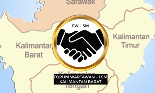 Ilustrasi peta Kalimantan dan loggo FWLSM Kalimantan Barat