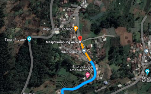 Lokasi google map tempat ditemukannya mayat Ahmad Nurholis di Kamoung Arca Desa Sukawangi Bogor, Capture: Gogle Map