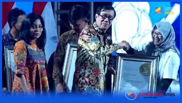 Menkumham Yasonna H Laoly pada peringatan Hari Kekayaan Intelektual Seduina 2023 di The Ritz-Carlton Jakarta, Pacific Place, Jakarta Selatan, Rabu (17/52023)