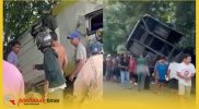 Foto kolase beberapa saat setelah Bus Damri terguling di tikungan Penyeladi Kabupaten Sanggau.