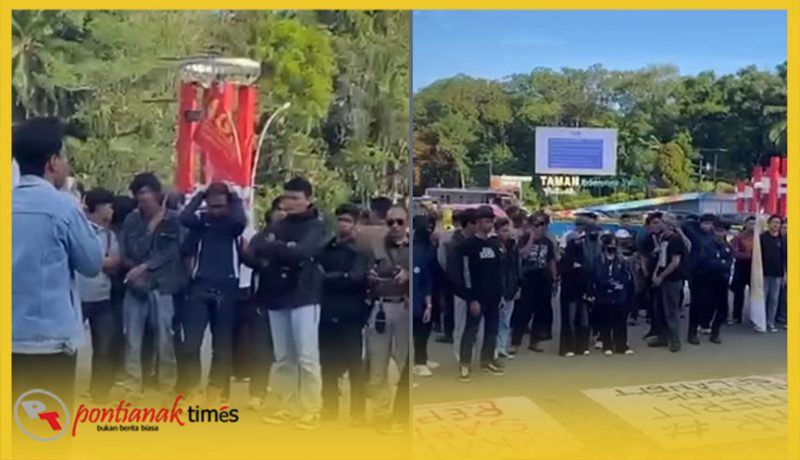 Aksi unjuk rasa mahasiswa di kawasan Tugu Digulis, Pontianak, Kamis (18/6/2026).