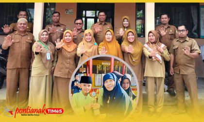 Kabid SD Diknas Sambas bersama Pengawalan dan Guru Peserta OSN, insert Fahry Pranaja Khairy saat menerima penghargaan juara di SDN 4 Nagur Sambas.