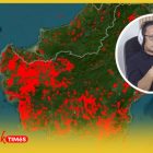 Sebaran titik api di Kalbar yang terpantau satelit. Inzet: Hermayani, Ketua Majelis Lingkungan Hidup Pimpinan Wilayah Muhammadiyah Kalimantan Barat.