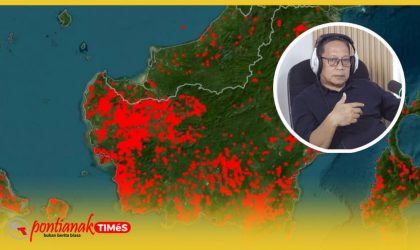 Sebaran titik api di Kalbar yang terpantau satelit. Inzet: Hermayani, Ketua Majelis Lingkungan Hidup Pimpinan Wilayah Muhammadiyah Kalimantan Barat.