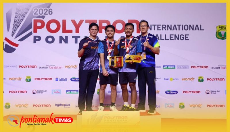 Pasangan pebultangkis ganda putra, Wahyu Agung Prasetyo dan Pulung Ramadhan naik podium juara satu di evet PPIC 2026.