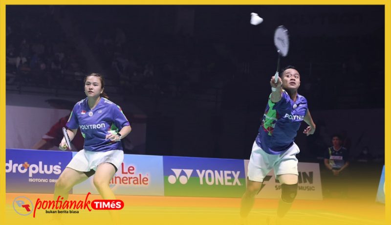 Ganda campuran Indonesia, Rehan Naufal Kusharjanto/Melati Daeva Oktavianti saat bertanding melawan pasangan China, Liao Pin Yi/Zhang Jia Han, pada semifinal di GOR Terpadu Ahmad Yani, Pontianak, Sabtu (5/9/2026).