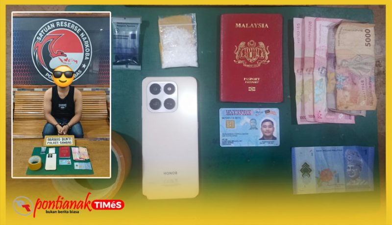 Satresnarkoba Polres Sambas menangkap WNA Malaysia di Aruk dengan barang bukti sabu 9,20 gram bruto yang diduga masuk dari Kuching melalui jalur tidak resmi, Jumat (2/10/2026) sekitar pukul 00.30 WIB.